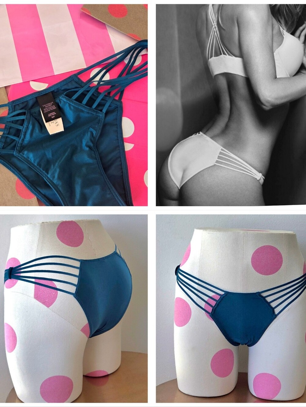 Victoria's Secret VTG Very Sexy Strappy Cheekini Bikini Panty NWT Blue PRICEFIRM